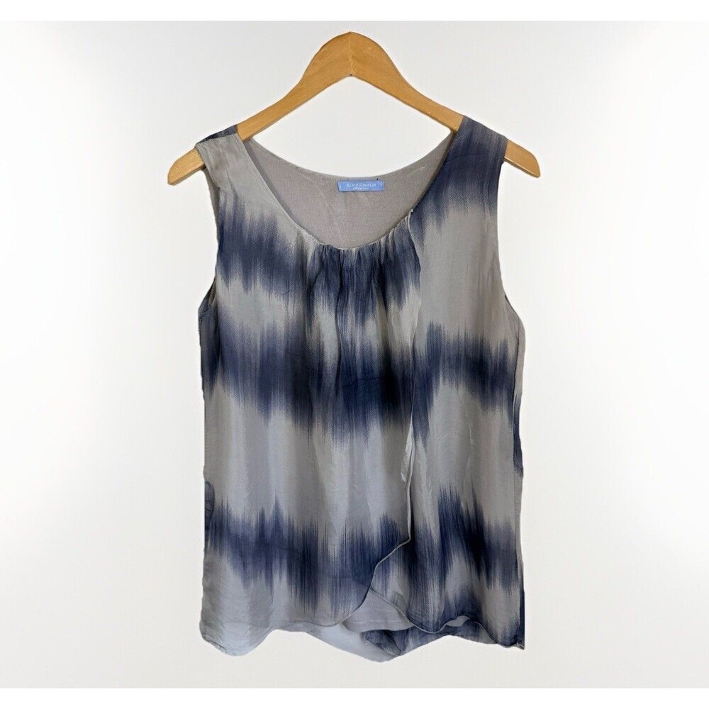 Alice Rinaldi Silk Top Medium Navy Gray  Tie Dye Layered Tiered Made In Italy